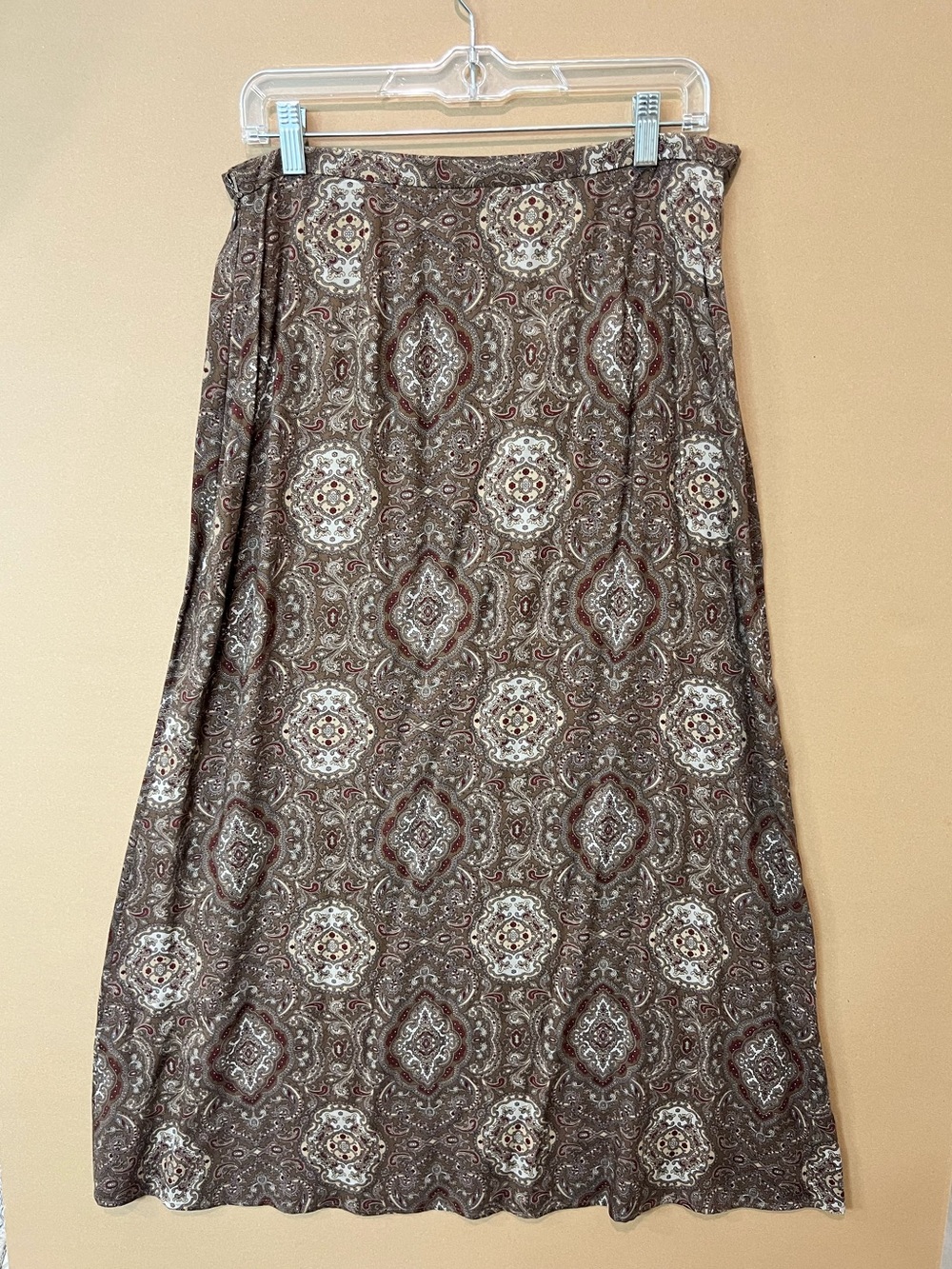 Brooks Brothers Womens 12 Paisley A-Line Midi Skirt Rayon Wool Made USA Brown